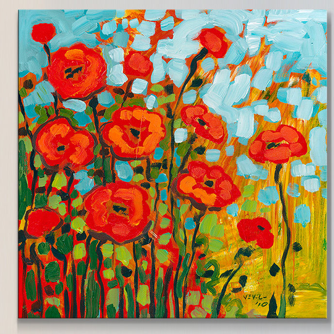 "Poppies I" par Jennifer Lommers, reproduction d'art sur toile tendue, H 24 po x l 24 po x P 1 po