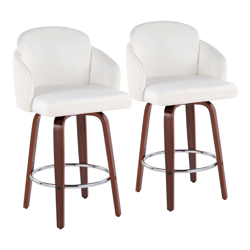 Tabouret tournant 25 "Violetta, Velours crème, Noyers