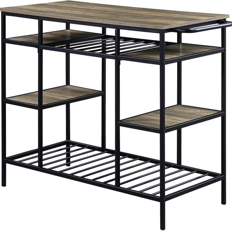 Industrial Rustic Oak And Black Kitchen Cart Island - Ample Storage For Dining Versatile