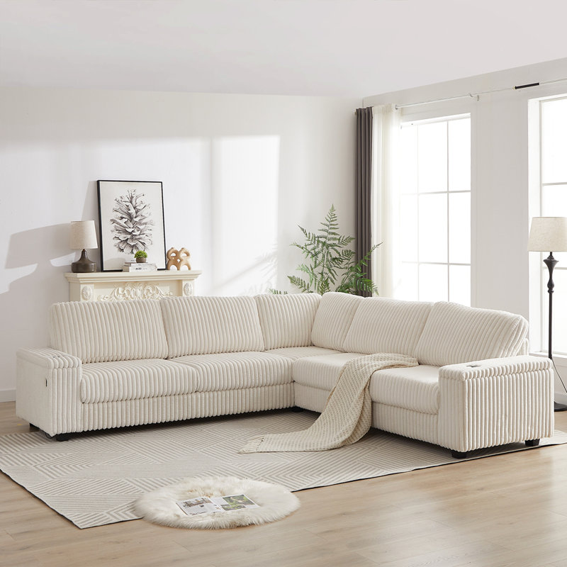 Cylan 110'' Upholstered L Shaped Sofa, Beige