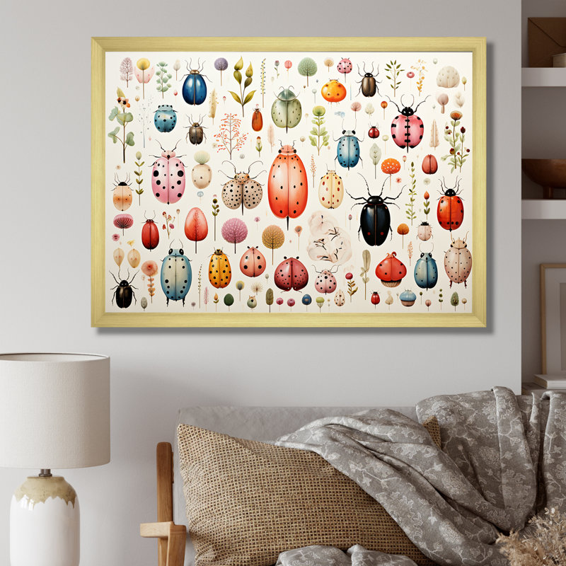 Coléoptère coloré - prairie d'insectes et d'insectes, Cadre doré à coins fermés, H 24 po x l 32 po x P 1 po