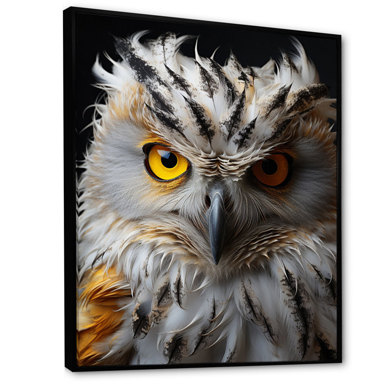 Hibou gris animal monochrome - imprimé, H 32 po x l 16 po x P 1 po, Cadre flottant noir