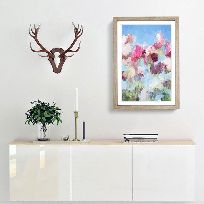 Pink & White Tulip Flowers in Abstract - Picture Frame Painting Print, 50cm H x 35cm W x 2cm D, Oak