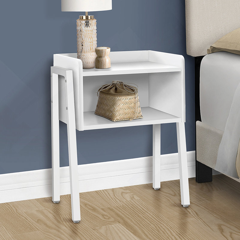 Table d'appoint, côté, bout, table de chevet, lampe, stratifié blanc, métal blanc, contemporain, moderne, White