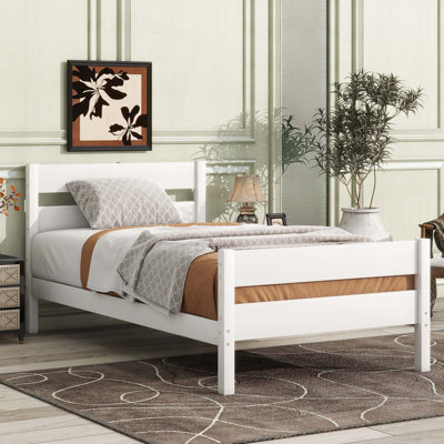 Lit simple avec tête et pied de lit, lit en bois d'hévéa