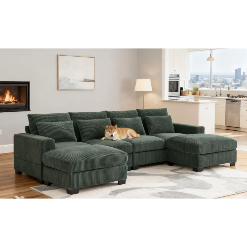 Canapé modulaire Laguna, Velours côtelé vert