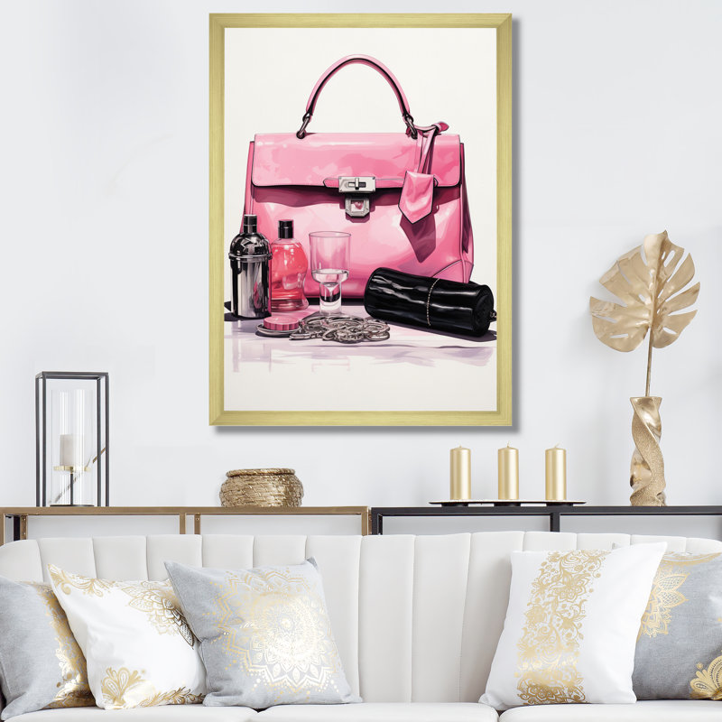 Sac de mode Klayton et parfum noir et rose II - imprimé, H 20 po x l 12 po x P 1 po, Encadrement doré