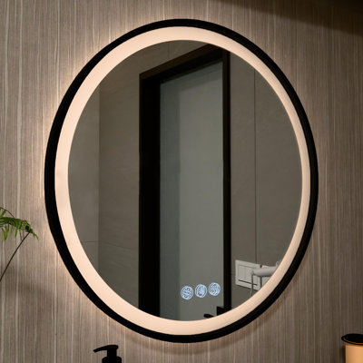 Miroir lumineux rond 24 po à DEL avec cadre désembouage Lucid Collection Lucid