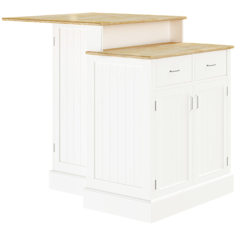 Kitchen Island With Storage - White, 2-Level Rubber Wood Tabletop, Adjustable Shelves And Drawers For Captivating White Drawers, Tabletop