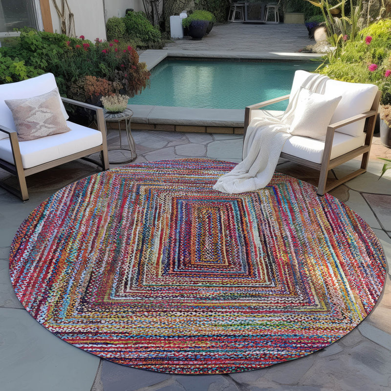Machine Washable Indoor/Outdoor Xhevrie ACN1725 Paprika Rug, Round 8'