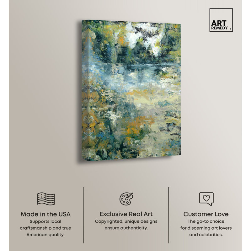 Green Moss Monet Garden Abstract Canvas Wall Art, 45" x 30"