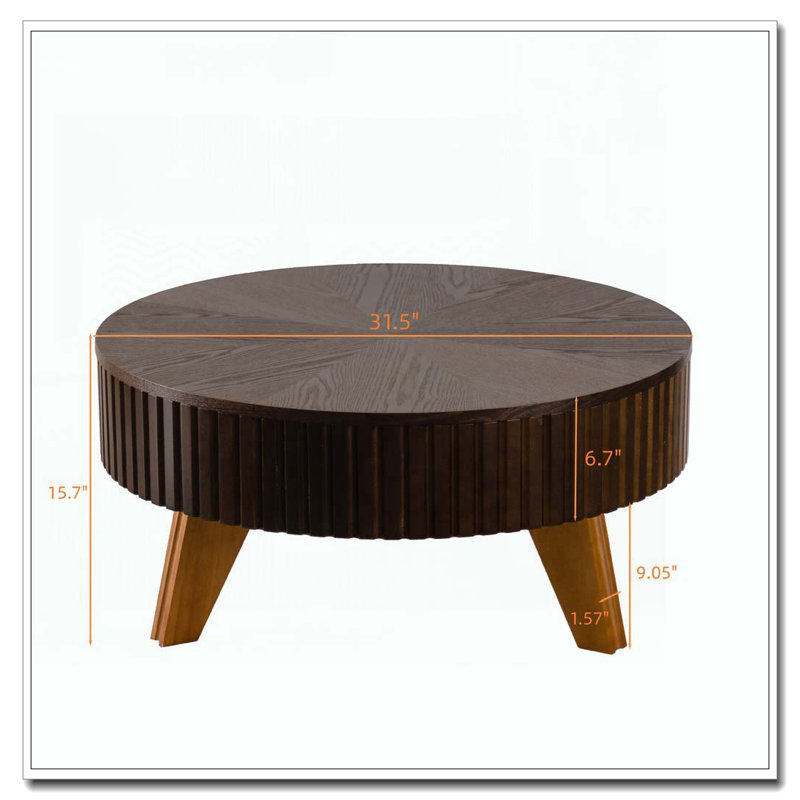 Table basse ronde rétro avec espace de rangement, idéale pour le salon et le bureau, Brun, Naturel