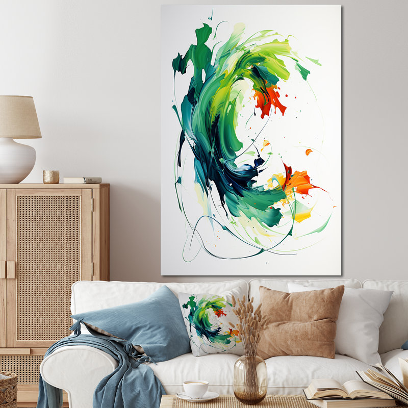 «Green and White Abstract Expression Peinture I», art mural abstrait, Toile tendue, 44" H x 34" W