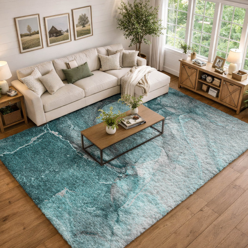 Premium Machine Washable Dream Shag ADS524 Watercolors Rug, Teal, 8' x 10'
