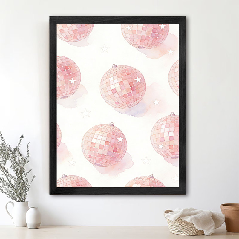 Art mural encadré noir et rose romantique avec disco rose, thème de la Saint-Valentin, H 37 po x l 25 po