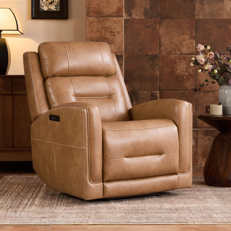 Dual Motor Zero Wall Vegan Leather Power Recliner with Power Headrest, Camel Faux Leather