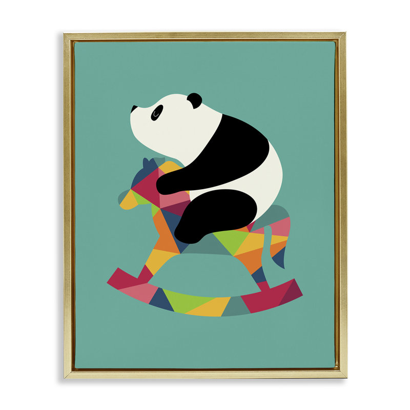 Panda sur un cheval à bascule, art mural sur toile flottante, design par Andy Westface, H 31 po x l 25 po
