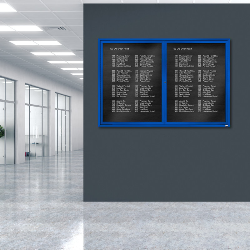 Tableau d'affichage mural fermé pour armoire d'annuaire, Bleu thermolaqué, Deux, 48 po x 72 po