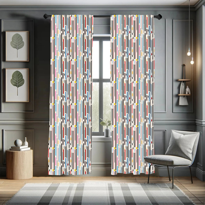 Abstract Semi-Sheer Rod Pocket Curtain Panels, 28" x 63"