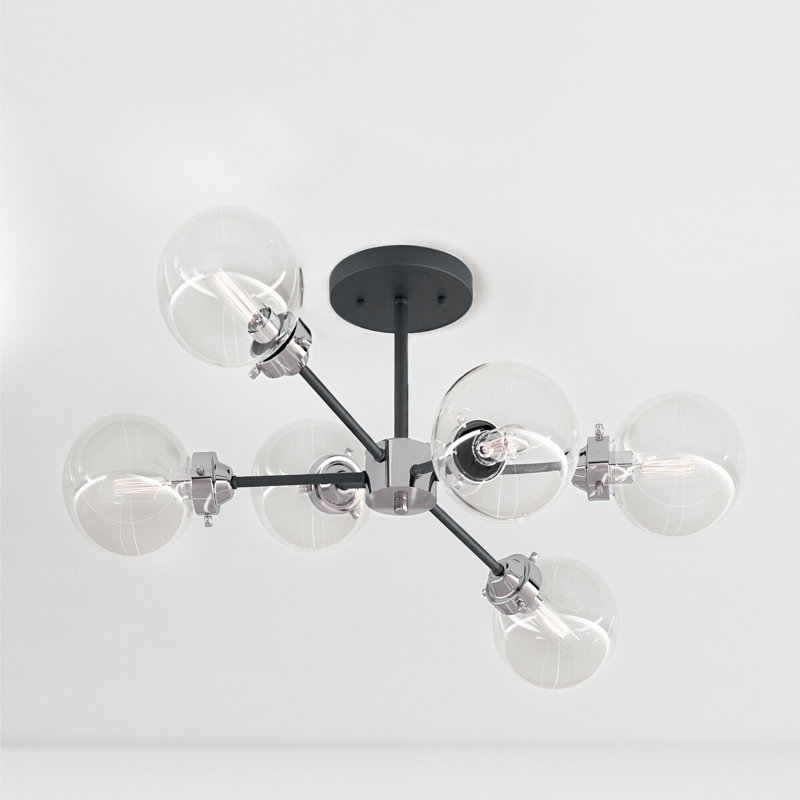 Blevins Glass Semi Flush Mount, 12.25" H x 25" W x 25" D, Satin Nickel