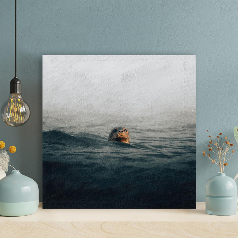 " A Seal's Head On The Water " Painting Print, 12" H x 12" W x 2" D