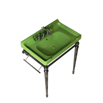 28" Ceramic Bathroom Console Sink, 3 Faucet Installation Spaces, Stainless Steel Support With Towel Bar, Finish, And Stable Vanity Mounting Holes, Detachable Rod, Appearance, Scratch- Surface
