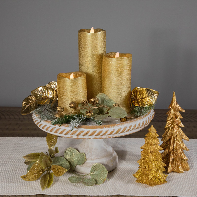 Unscented Flameless Pillar Candle, Brushed Golden