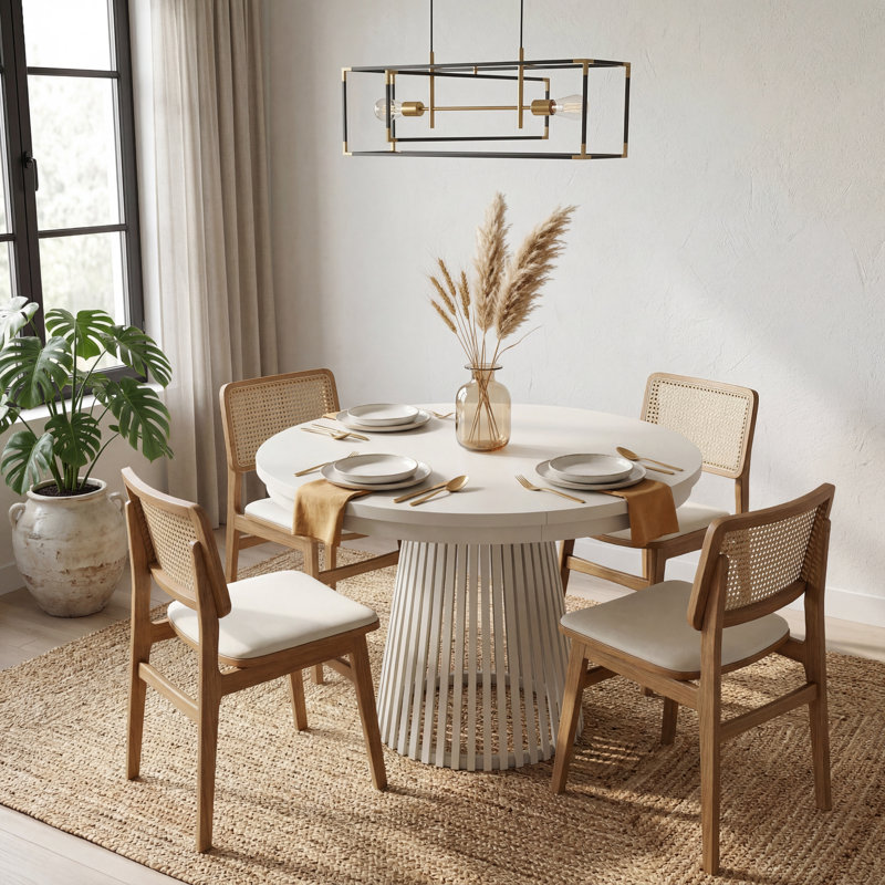 Extendable Metal Base Dining Table, Cashmere, Cashmere