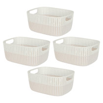 Rebrilliant Rattan Plastic Weave Basket, Storage Bins Organizer For Closet,  Shelf, Kitchen, Pantry And Bathroom - Ideal For Makeup, Cosmetics, Hair  Supplies, And Clothes - Blue-L-6-6 Pack-Large