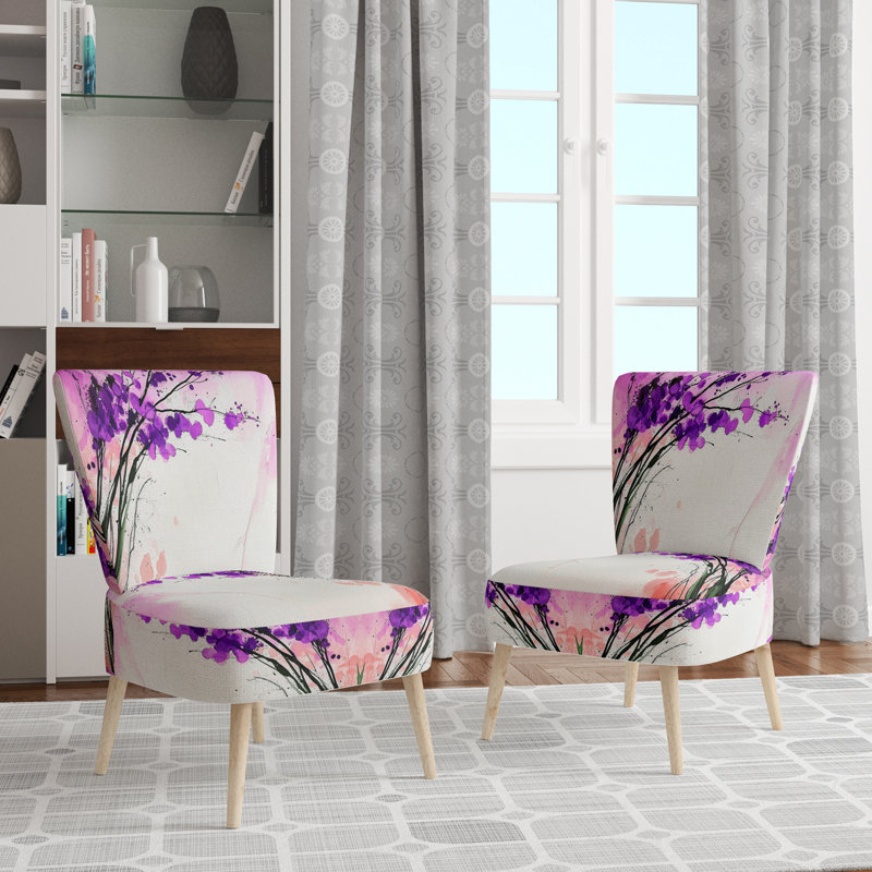 Damask /Abstract / Pattern - Traditional Upholstered Side Chair, Purple/Pink