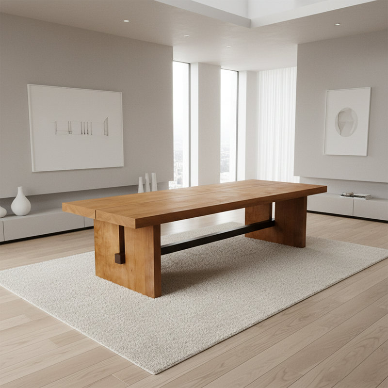 Table de salle à manger en bois massif de style campagne moderne, 29.53"H x 102.36"L x 39.37"W