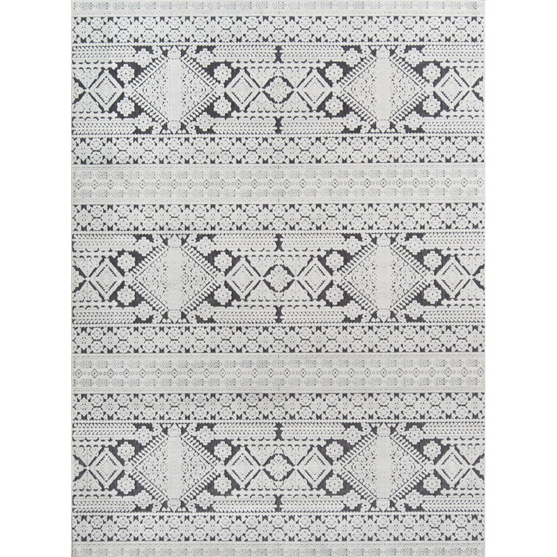 Tapis ivoire et gris anthracite tissé au métier mécanique Adhitya, Tapis de couloir 2 pi 3 po x 7 pi 6 po