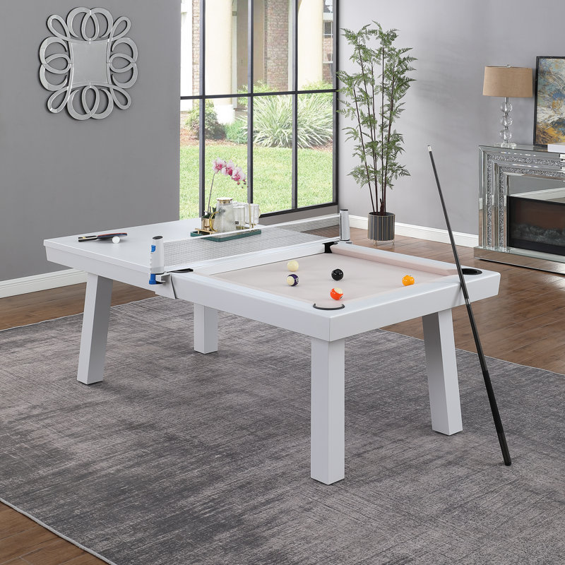 Table de billard d'extérieur / d'intérieur en ardoise avec dessus de salle à manger et accessoires Oasis, 7 pi, Blanc, Sable