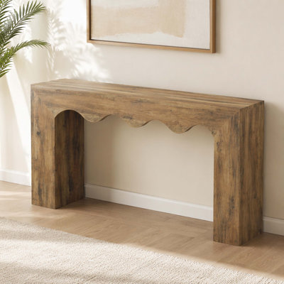 Organic Wavy Waterfall Edge Engineered Wood Console Table, Vintage Curved Narrow Entryway Sofa Table with Open Under Storage for Hall & Living Room Styling