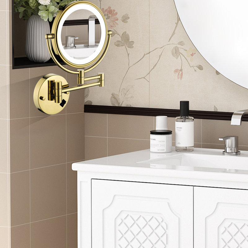 8 Inch Dual-Sided Wall-Mounted Led Vanity Mirror, 1X/3X Magnification, 360° Rotatable & Foldable, Hardwired Connection