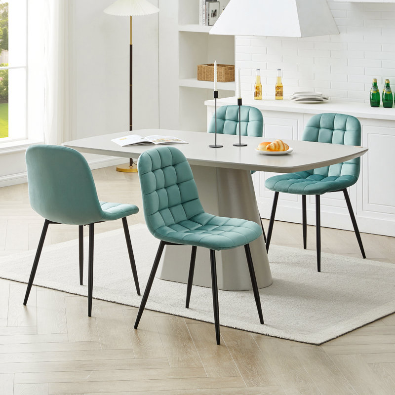 50cm H Velvet Upholstered Metal Side Chair, Green