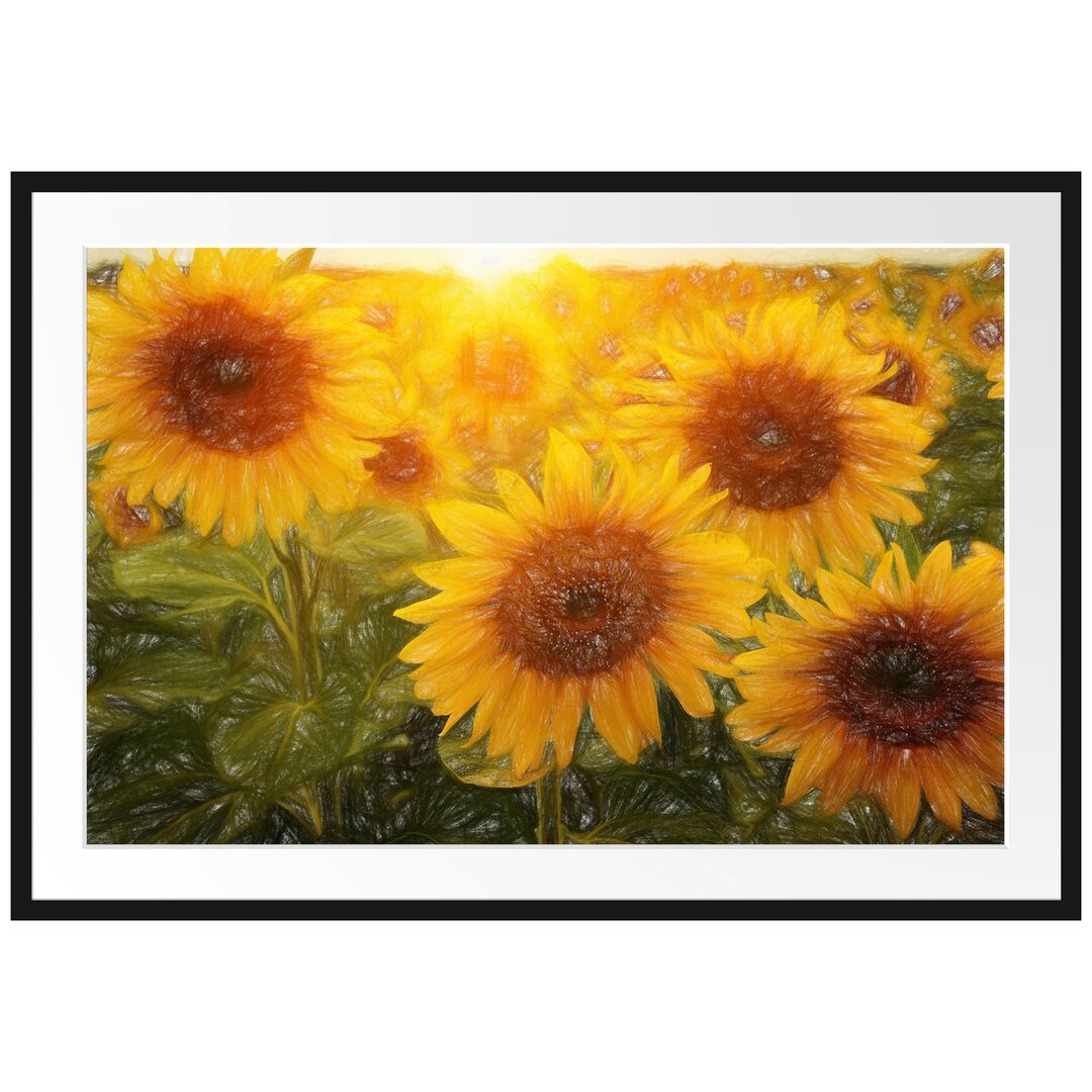 Gerahmtes Poster Sonnenblumen auf dem Feld