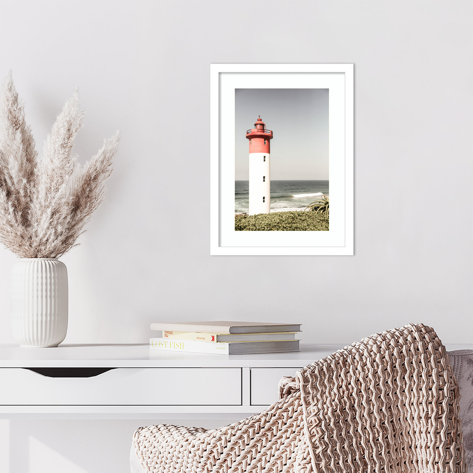 Daisey "Oyster Box Lighthouse" Print, White, 17" H x 13" W