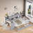 Wooden L-shape Daybed With 3 Cabinets And 2 Drawers, Study Desk And Built-in Bookshelf-764790802
