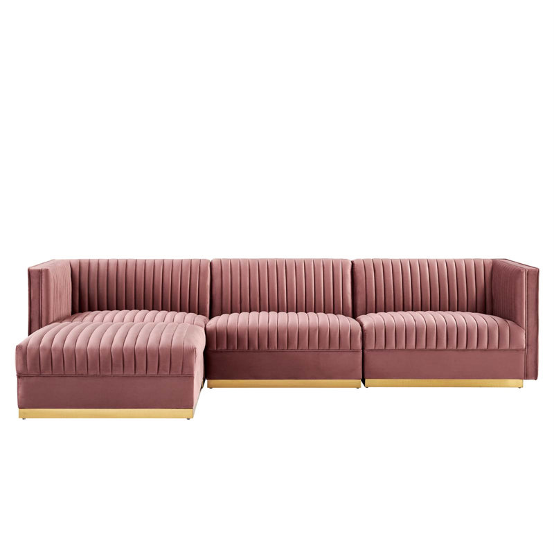 Canapé modulaire 4 pièces Sanguine, Rose 100% polyester