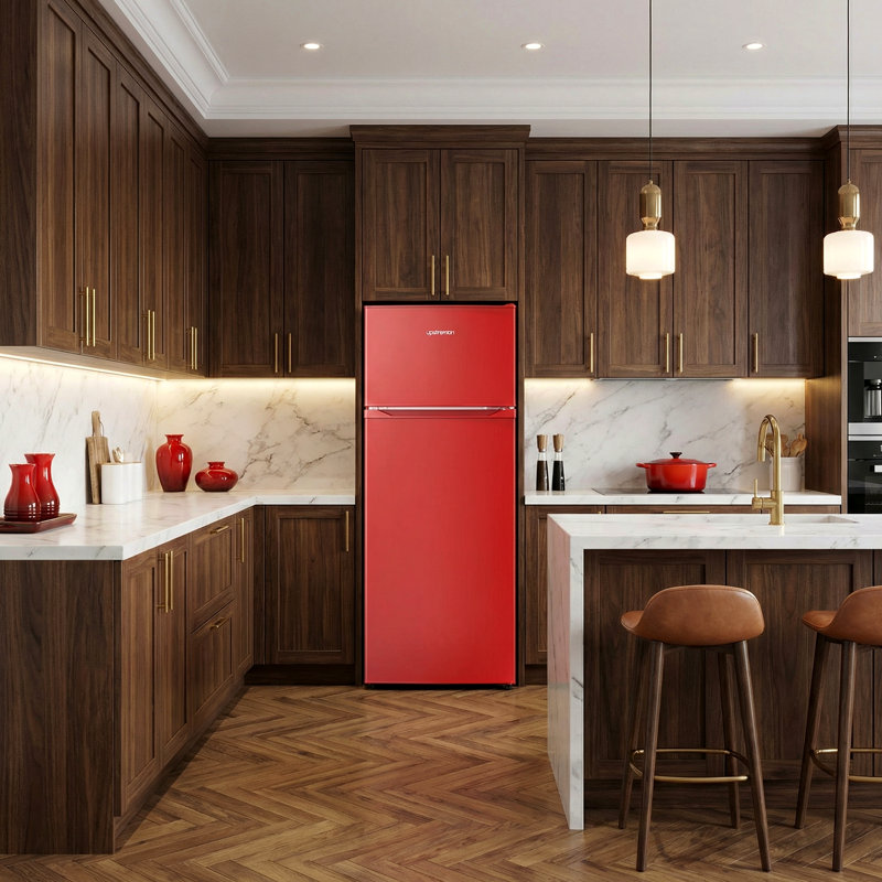 7.7 Cu.Ft. Double Door Refrigerator With Freezer For Apartment, Office, Dorm, Red