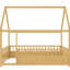 Lit de plancher de maison pleine grandeur de couleur naturelle, structure en bois de pin, haute clôture pour le confort, lit d'entrée spacieux en pin, design amusant-70702980