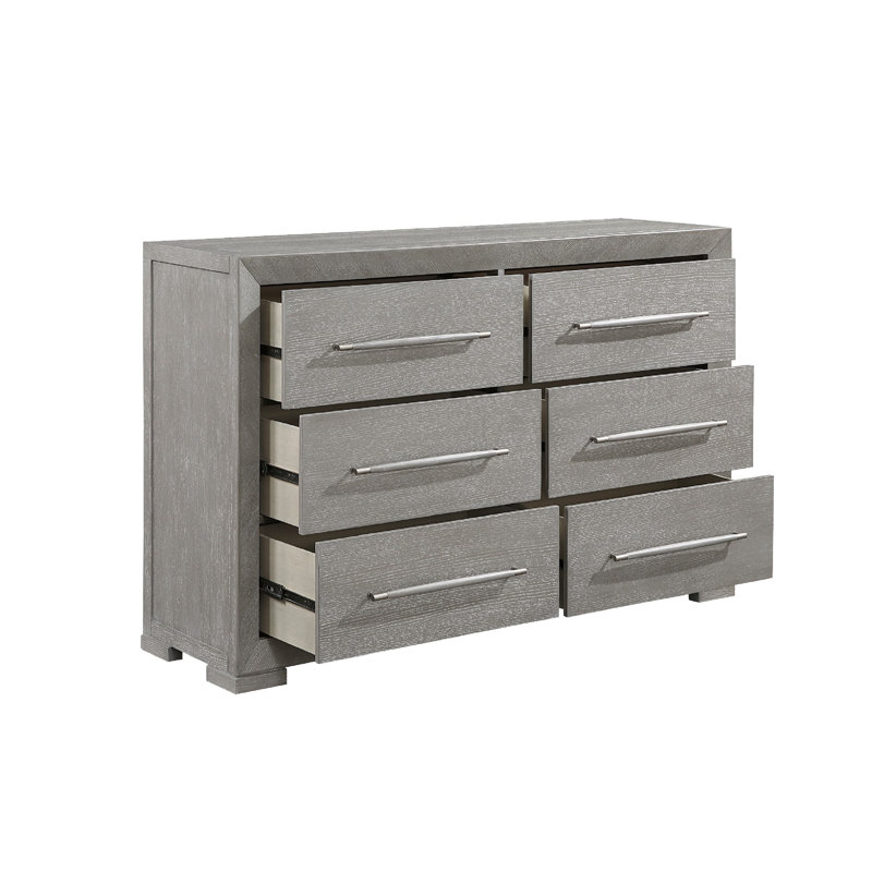 Ova Wide Dresser, 62 Inch, 6 Drawers, Contemporary Gray Oak Veneer