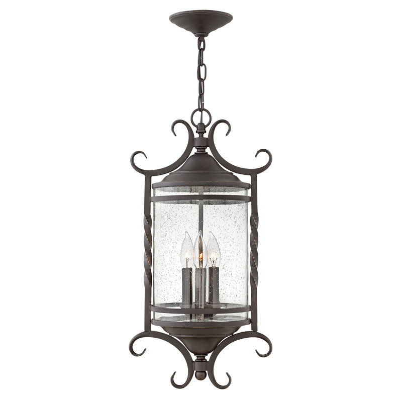 Olde Black 3-Light Outdoor Pendant with Clear Seedy Glass