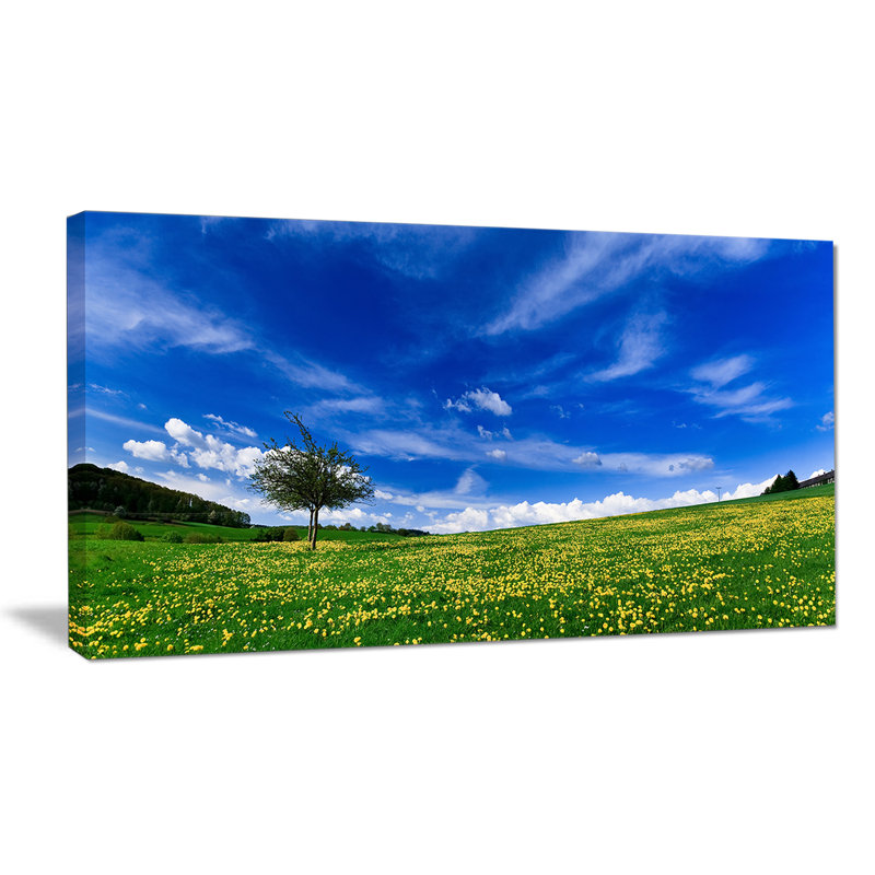 « spring landscape green fields », reproduction de photo sur toile tendue, H 16 po x l 32 po x P 1 po