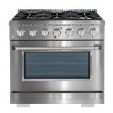 Ancona 36 po 5,2 pi. Cuisinière à carburant double avec 6 brûleurs et four à convection en acier inoxydable