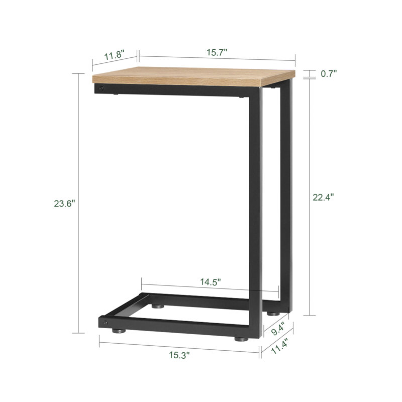 End Table C Shaped Side Table with Metal Legs Natural Wood Finish for Couch Sofa Bedroom Living Room, Natural