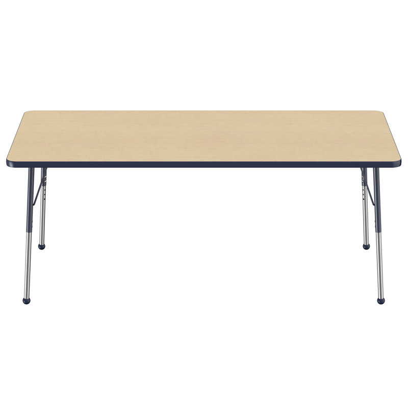 Table d'activité rectangulaire à hauteur réglable en forme de T, 36 po x 72 po, Érable / Bleu marine