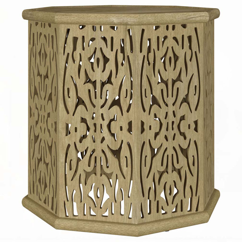 Watsonville Natural Brown Octagonal Solid Mango Wood Side Table