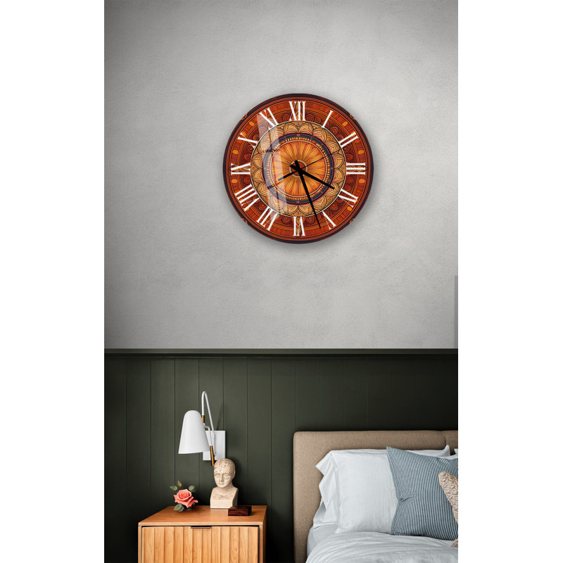 Horloge murale rustique en verre trempé Mandala, Blanc